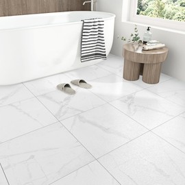 WESTICK Marble White Peel and Stick Floor Tile Waterproof Vinyl Tiles Peel and Stick Floor 12" x 12" Removable Self Adhesive Flooring Tiles for Bathroom Bedroom Kitchen Flooring Living Room Gym 5 PCS