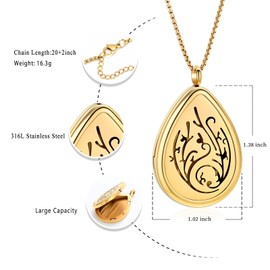 Tree of Life - Stainless Steel Teardrop Aromatherapy Essential Oil Diffuser Necklace Locket Necklace Pendant (Gold)
