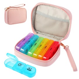 Travel Pill Organiser 3 Times a Day, 7 Days Pill Box with Large Opening and Handle, Pill Organiser Travel Tablet Box with for Vitamins, Fish Oil Capsules, Tablets and Supplements (Pink-M)