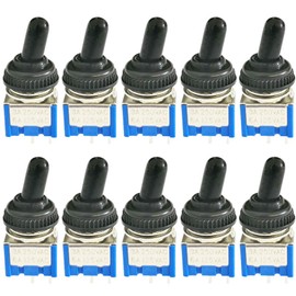 CESFONJER 10 SPDT Mini Miniature Toggle Switch, On/Off 2 Pin 2 Position Mini Toggle Switch + Waterproof Cap AC 125V/6A, 250V/3A (Blue)
