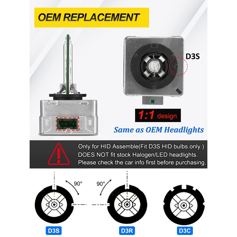 LTONXEN D3S HID Headlight Bulbs, 6000K Diamond White Xenon HID