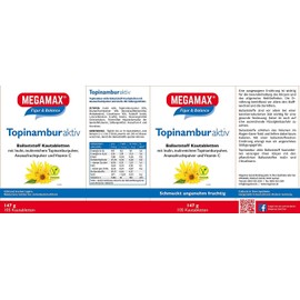 Megamax Jerusalem artichoke with fibre inulin, fruity fibre chewing tablets with inulin, inulin-rich Jerusalem artichoke powder, pineapple fruit powder and vitamin C, vegan pure vegetable fibre