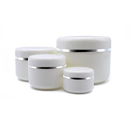 6PCS 8.5oz Ounce Empty White Silver Edge Portable Refillable Plastic Cosmetic Makeup Face Cream Jar Sample Container Bottle Pot (250ml(8.4oz)-6PCS)