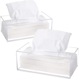 2PCS Acrylic Tissue Box Holder, Clear Napkin Tissue Boxes Modern Simple Desktop Facial Tissue Case Paper Dispenser for Bathroom Bedroom Home Farmhouse Office Hotel Car- 8.8 x 3.5 x 4.8 Inch