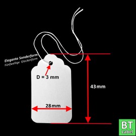 BT-Label 200 Tags Labels 43 x 28 mm Price Labels with Thread Kraft Paper White Price Tags for Labelling Flea Market Jewellery Gift Hang Tags