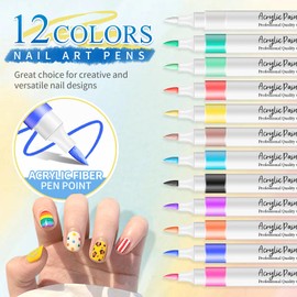 CAHIUYOA 12 Colors Nail Art Pens Set 3D Nail Art Markers Quick Dry & Long Lasting Nail Polish Pens for Painting Nails DIY Nail Design Nail Pens for Nail Art Kit