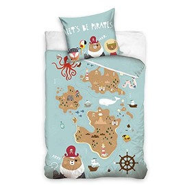MTOnlinehandel Pirate Bed Linen Duvet Cover 135 x 200 cm 80 x 80 cm 100% Cotton · Bedding Set for Children · 2-Piece · Children's Bed Linen Blue