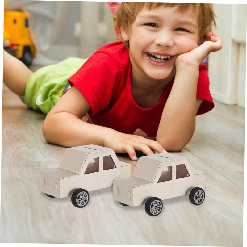 Abaodam 2PCS Unfinished Wooden Car Shaped Coin Bank DIY Craft