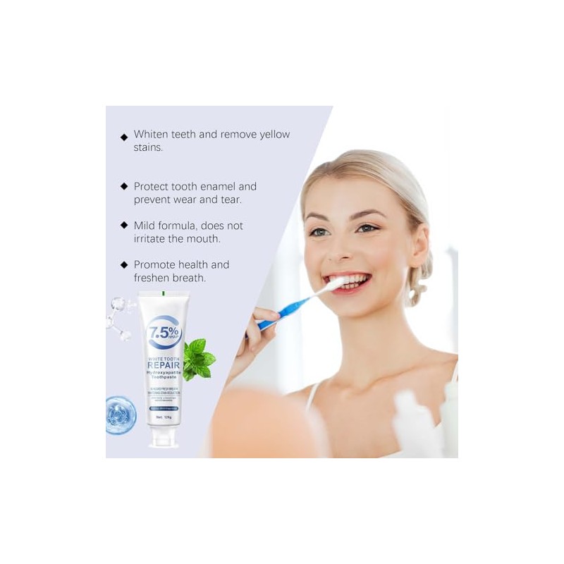 7.5% Hydroxyapatite Toothpaste(Fluoride Free), Nano Hydroxyapatite Toothpaste for Sensitive Teeth,