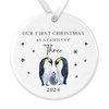 Family of Three First Christmas Ceramic Bauble - Penguin-Themed Festive