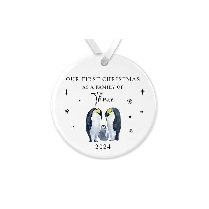 Family of Three First Christmas Ceramic Bauble - Penguin-Themed Festive
