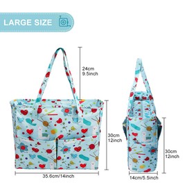 LOOEN Crochet Tote Bag, Knitting Bag, Yarn Storage Bag with Multiple Pockets, Yarn Balls, Crochet Hooks, Knitting Accessories Organizer (Blue)