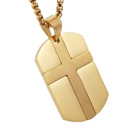 HZMAN Isaiah 41:10 Jewelry, Stainless Steel Cross Dog Tag Pendant Necklace Strength Bible Verse (Gold)