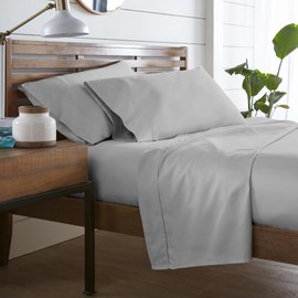 Westbrooke Lush Sateen 100% Cotton Sheet Set | California King Size Sateen Sheets- 4 Piece Long Staple Cotton Bedding Set with Elasticized 15.5" Deep Pocket- Soft, Breathable Luxury Sheet - Light Grey