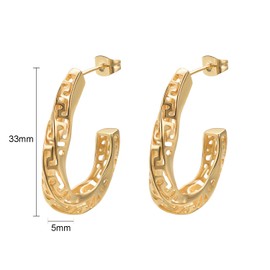 JOLCHIF Huggie Hoop Greek Earrings For Women Unique 14K Gold Plated Cutout C Shaped hoop Earrings Jewelry, Metal, No Gemstone