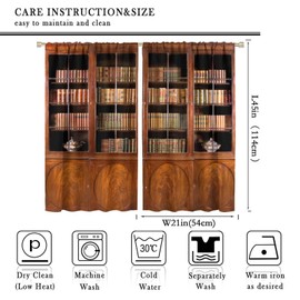 Vintage Bookshelf Reading Library Blackout Curtains,Gothic Horror Reading Library Home Bedroom Living Room Windows Treatments 42x45 Inch
