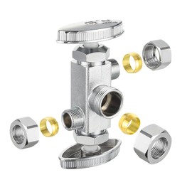 (Pack of 2) EFIELD Multi-turn 3/8 Inch OD Compression x 3/8 Inch OD Compression x 1/2" NOM (5/8" OD) Dual Handle Three Way Stop Valve,Chrome Plated Brass Plumbing Valves