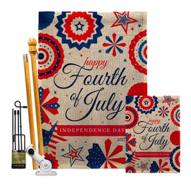 Angeleno Heritage Red White July 4 Burlap Garden House Flag-Kit Patriotic Fourth of Independence Day Fireworks BBQ United State American Decoration Banner Small Yard Gift Double-Sided, Made in USA