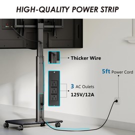 FITUEYES Rolling TV Stand with Power Outlets, Swivel Portable TV Stand for 32-75Inch LCD LED OLED Flat/Curved Panel Screen TVs,Height Adjustable&Wood Base, Mobile TV cart Holds up to 99Lbs, Black.