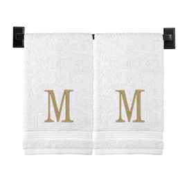 Custom Luxury Towels Toallas de mano con monograma – Elige entre 100% algodón turco o fabricadas en Estados Unidos Juego de 2 – Monograma moderno bordado de hilo dorado – Toallas personalizadas
