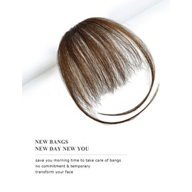 PARXITN Clip-In Bangs Real Hair Front Fringe Air Bangs Hair Extensions Fringe Hair for Women Natural Cocoa Brown