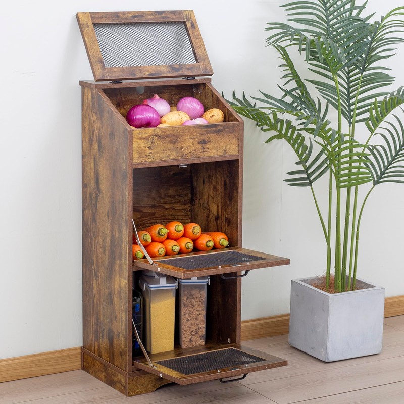 TDLEAYYD Potato Storage Bin Wooden Bread Box, Mid Century Modern