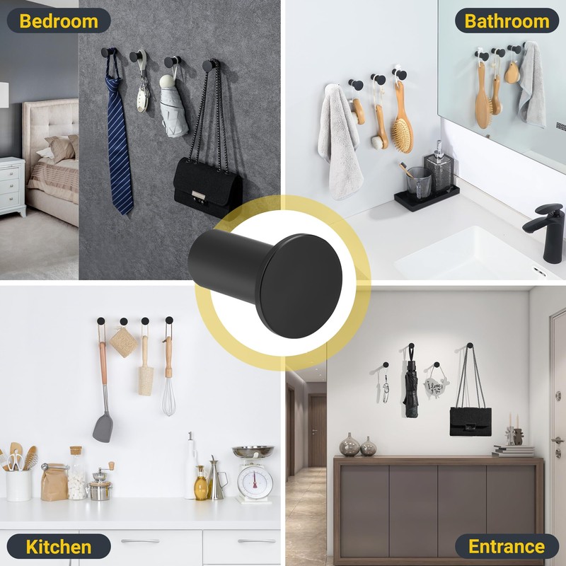 SAYAYO Black Coat Hooks Wall Mounted 4PCS Door Hooks for