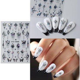 5Sheets Butterflies Nail Art Stickers,Rookii 3D Self-Adhesive Laser Line Bamboo Leaf Nail Decals Holographic Nail Stickers for Shiny Design Acrylic Nail Supplies DIY Decoration for Women Girls