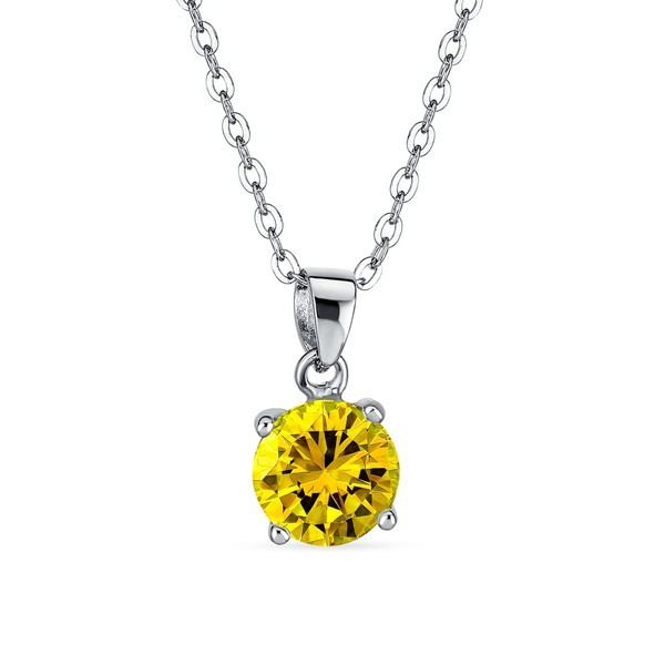 1.5CTW Round Canary Yellow AAA CZ Brilliant Solitaire Pendant Necklace