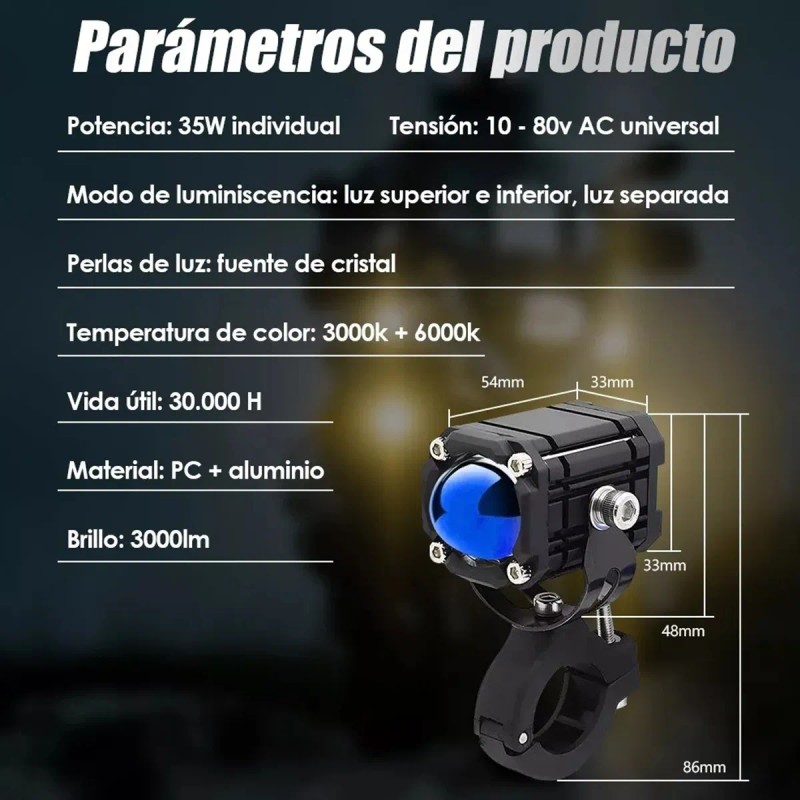 2pcs Faros De Lupa Luz Led Spot Luz Para Moto