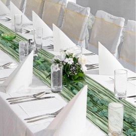 Tioncy 6 Pcs Sage Green 35 Inches x 10 ft Cheese Cloth Table Runner 12 Pcs 78.7 Inch Artificial Eucalyptus Garland Vines for Bridal Shower Wedding Spring Easter Holiday Birthday Table Decorations