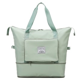 Large Sports Bag for Men and Women, Foldable Travel Bag with Fixed Shoulder Strap, Crossbody Bag, Travel Bag with Wet Bag, Lightweight Waterproof Travel Handbag, Green