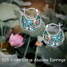 POPLYKE Hummingbird Sunflower Lotus Flower Earrings 925 Sterling Silver Flower Hoop Earrings Abalone Jewellery Gifts Women, 白金, Abalone