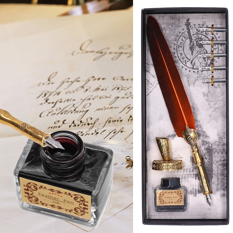 Feather Pen Exquisite Vintage Elegant Stainless Steel Smoothly Writing Wear