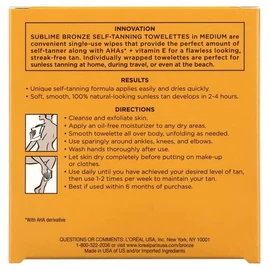 L'Oreal Paris Sublime Bronze Self-Tanning Body Towelettes, 6 Count (Pack of 3)