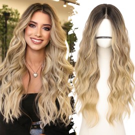 Eawwii Ombre Blonde Long Wavy Wig for Women, Pre-Cut HD Lace Natural Hairline, Glueless Middle Part, Synthetic Fiber for Daily and Party Use 26Inch