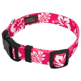 Country Brook Petz - Deluxe Pink Hawaiian Dog Collar - Made in The U.S.A - Hawaiian Collection with 6 Tropical Designs (1 Inch, Large)