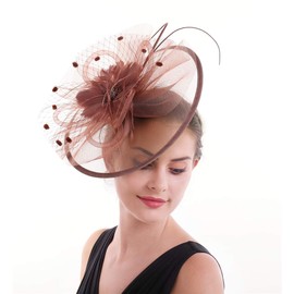 Lucky Leaf Women Girl Fascinators Hair Clip Hairpin Hat Feather Cocktail Wedding Tea Party Hat(8-Red Coffee)