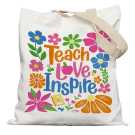 APJYM Floral Teacher Tote Bag, Teacher Appreciation Gifts Canvas Tote Bags for Women, Back to School Supplies for Teachers, Teach Love Inspire Reusable Grocery Shopping Bags