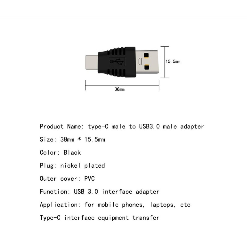 rgzhihuifz Type-C Male to USB3.0 Male Adapter，USB C to USB