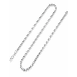 nometo Silver Necklace for men 4mm Box Chain 925 Sterling Silver Clasp Box Chain Silver Chain for men 16/18/20/22/24/26/28/30 Inches(16)
