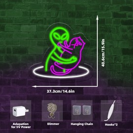 Alien Cat Neon Sign,Funny Green Aliens Purple Cute Cat LED Light Sign Wall Decor For Game Room Bedroom Party Man Cave Club,Birthday Gifts For Women,Men,Boys,Girls(Alien Cat)