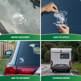 Action Bass Fish Decal - Large White Bass Fishing Vinyl Sticker for Car Window Truck Bumper Laptop