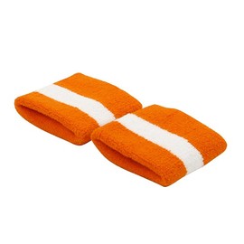 MG Striped Cotton Terry Cloth Moisture Wicking Wrist Band (Orange/White)