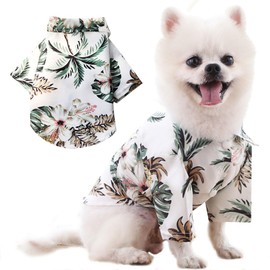 Voarge Pet Polo Shirt, Hawaiian Style Floral Dog Shirt, Printed T-Shirts, Stylish Breathable Dog Summer T-Shirt for Small to Medium Dogs Cats (Coconut White, S)