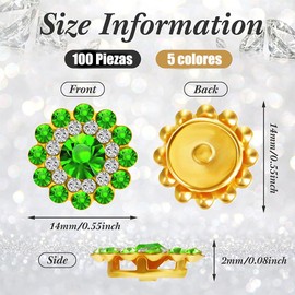 100 piezas de 14 mm botones de cristal con forma de girasol, con forma de flor para coser en diamantes de imitación, para decoración de ropa, botones de costura, accesorios de bricolaje, 5 color