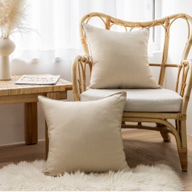 Home Brilliant Light Beige Waterproof Cushions Cushion Covers 45 x 45 CM, Dust-Proof Garden Cushions Cover for Indoor Outdoor Chair Sofa, 18 inches, 4 Pcs, Light Linen