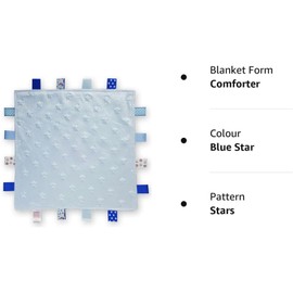 RSYHVG Baby Comfort Blanket with Sensory Tags and Bubble/Heart/Star/Foil Print Pattern (Blue Star)