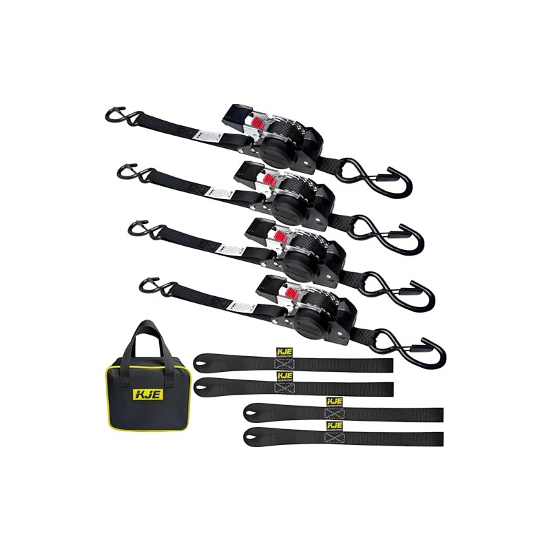 KJE Retractable Ratchet Straps, (4) 1" x 10' Tie Down