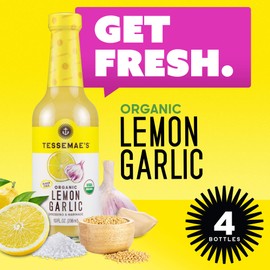 Tessemae's Organic Lemon Garlic Dressing and Marinade, Whole30 Certified, Keto Friendly, USDA Organic, 10 fl oz. bottles (4-Pack)